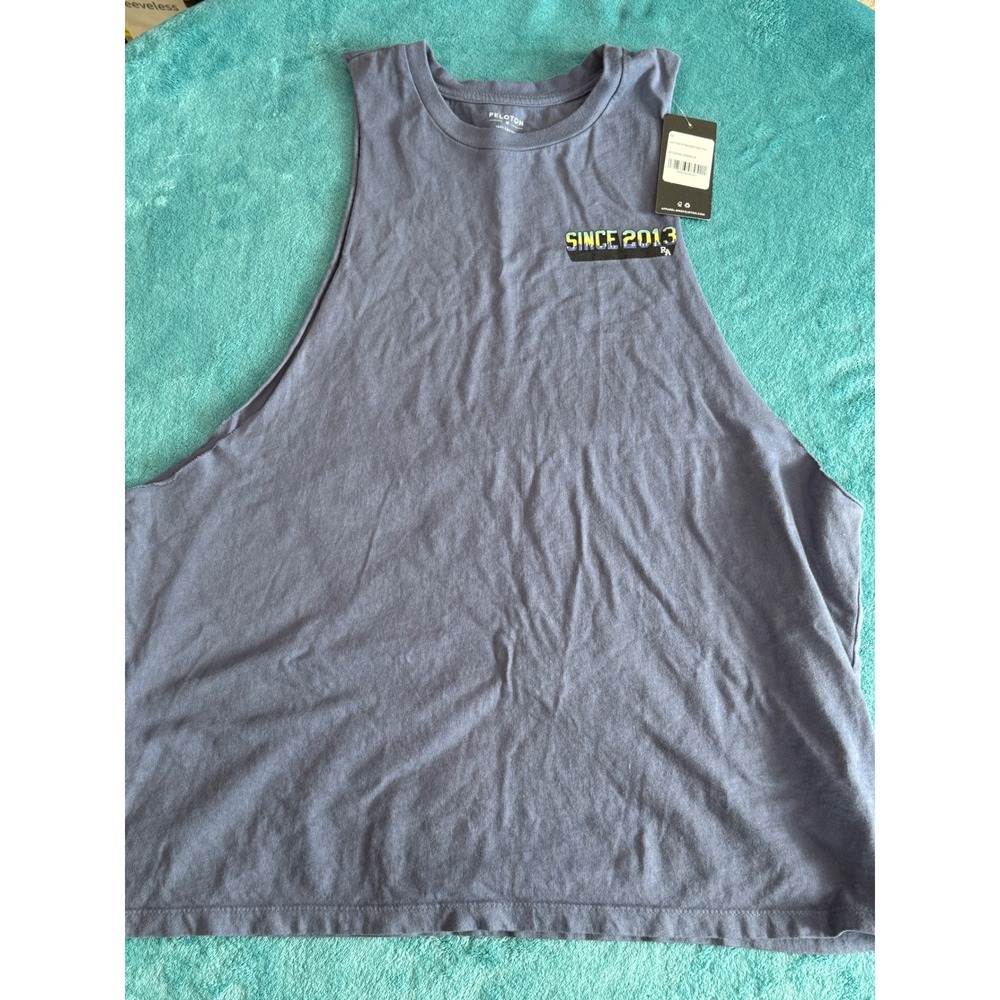 Peloton Mens Cotton Strinder Tank Blue Grey Graphic Muscle Tee MT00540-253005-M